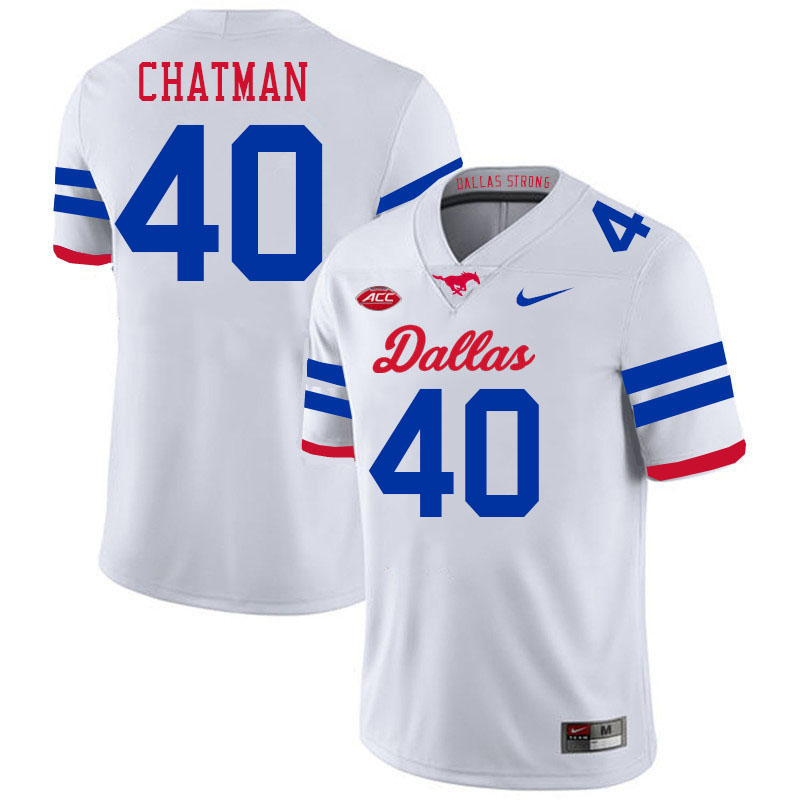 SMU Mustangs #40 Elijah Chatman Jersey College Football Uniforms-Dallas White